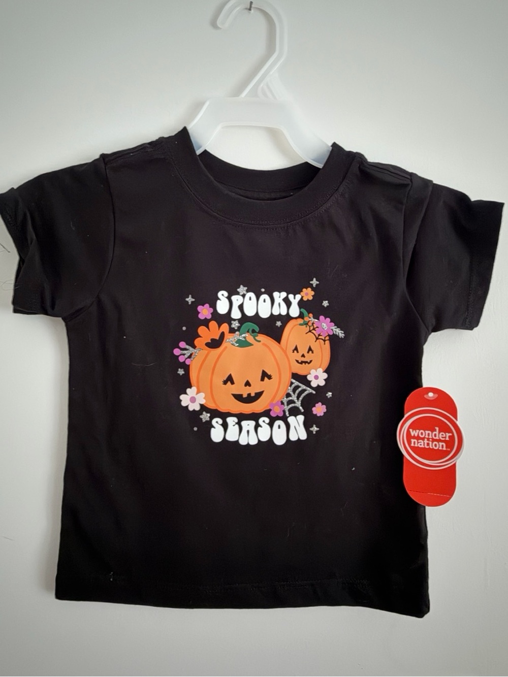 Wonder Nation Kids' Black "Spooky Season" Pumpkin Tee size 2T, Brand NEW!